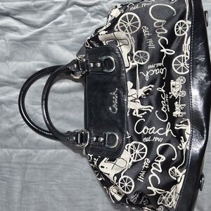 Coach Ashley black carriage fabric & leather satchel